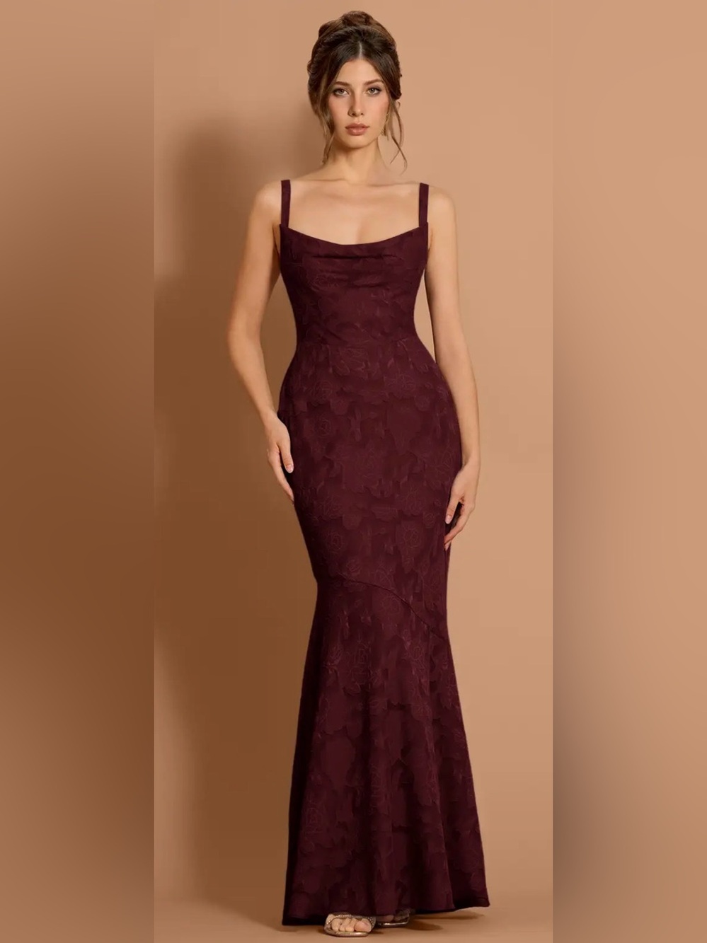 NWT Azazie Aubrey Dress in Burgundy Floral Burnout Print with Corset Back